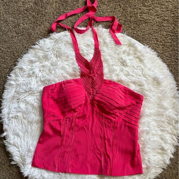 Bebe Corset Halter Top Pink Silk Womens Size Large - Picture 1 of 10